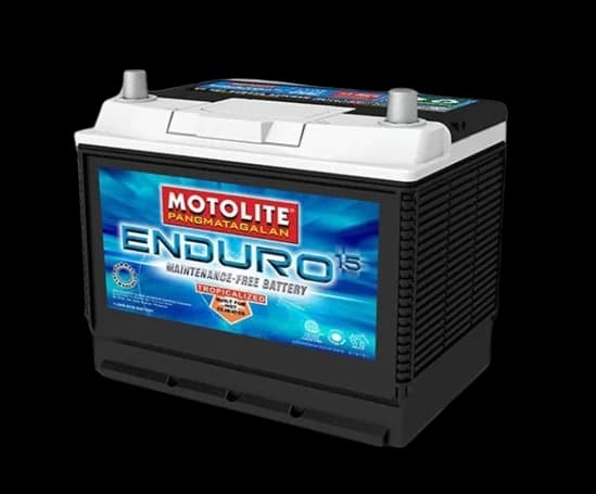 Motolite Enduro automotive battery with a white lid and blue label