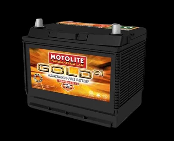 Motolite Gold automotive battery with a black lid and gold label