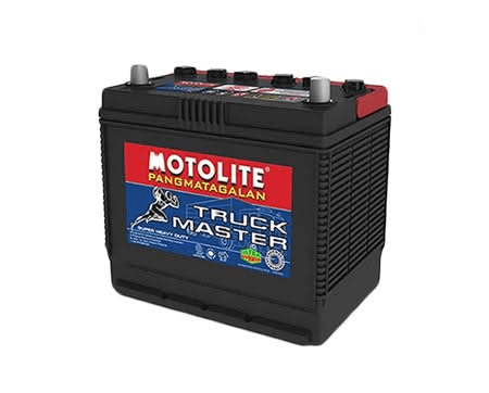 Motolite TruckMaster commercial vehicle battery with a black casing and red and blue label